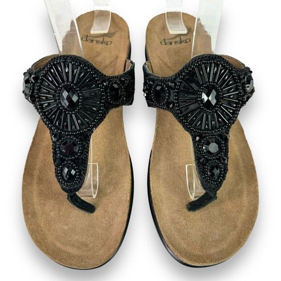 Dansko Pamela Black Jeweled Beaded Rhinestone Suede Toe Post Sandal 36 / 5.5 - 6 - Picture 1 of 14